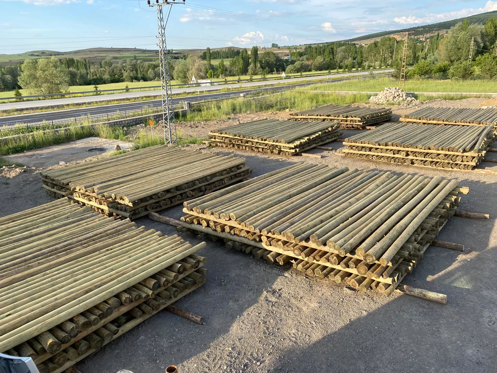 Drying and stock yard of impregnated poles